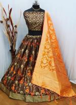 Heavy Brocade Brown Wedding Wear Embroidery Work Lehenga Choli( Only In Size 34 To 40)